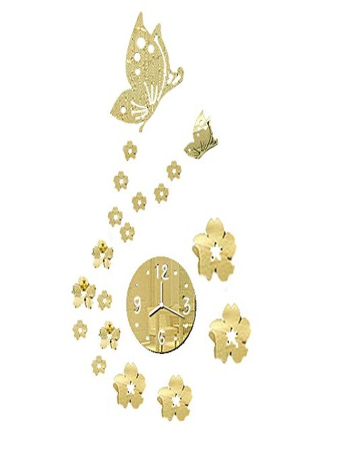 Futaba 3D Flower and Butterfly Wall Art Sticker Clock - Gold - Image 1